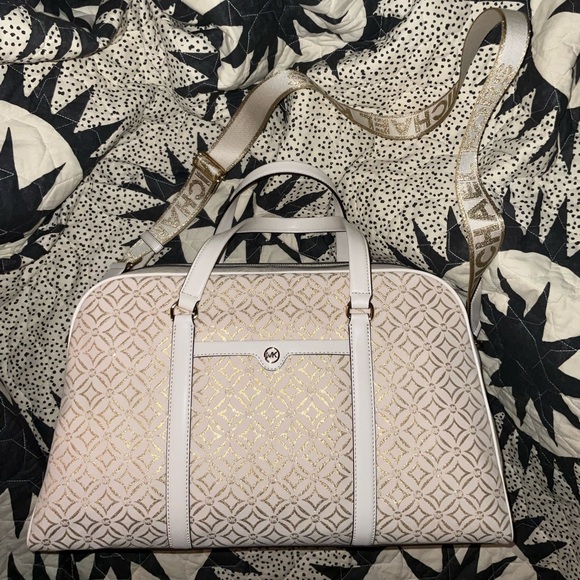 NWT Michael Kors • Jet Set Travel XL Metallic Logo Jaquard (light cream) - Picture 15 of 15